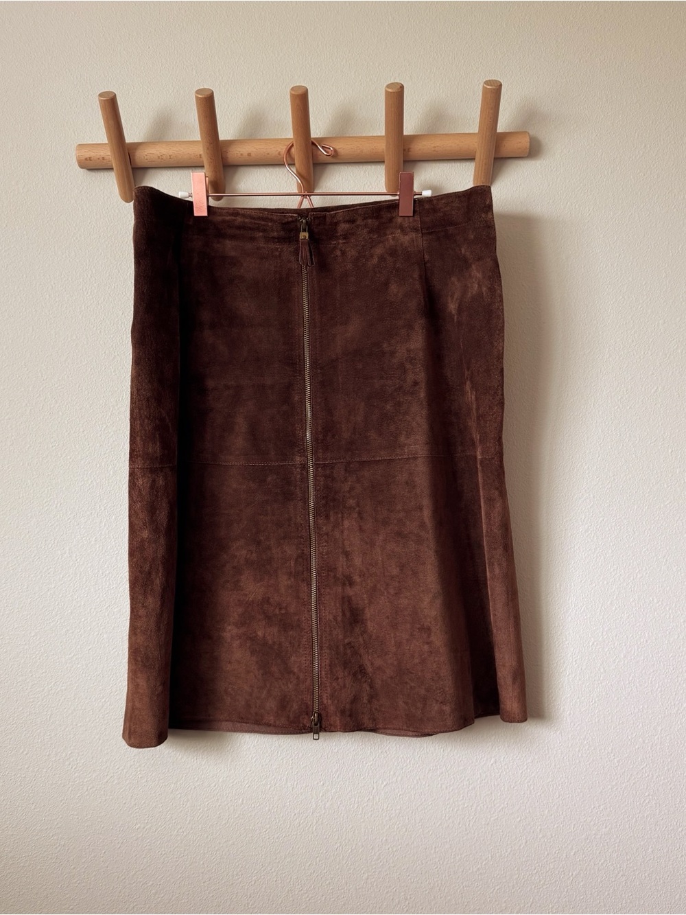 Isaac Mizrahi Chocolate Brown Suede Front-Zip A-Line Skirt